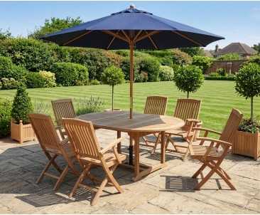 Brompton Bali Teak Oval Extending Table and 6 Folding Chairs