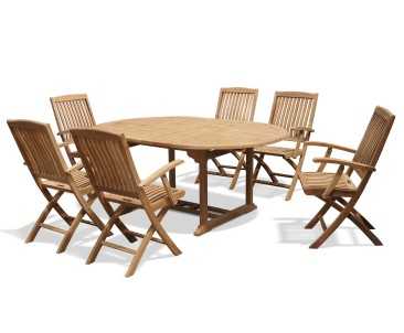 Brompton Bali Teak Oval Extending Table and 6 Folding Chairs