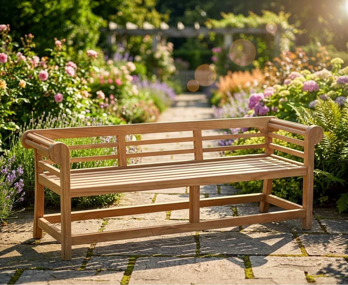 Low Back Teak Lutyens-Style Bench - 1.95m
