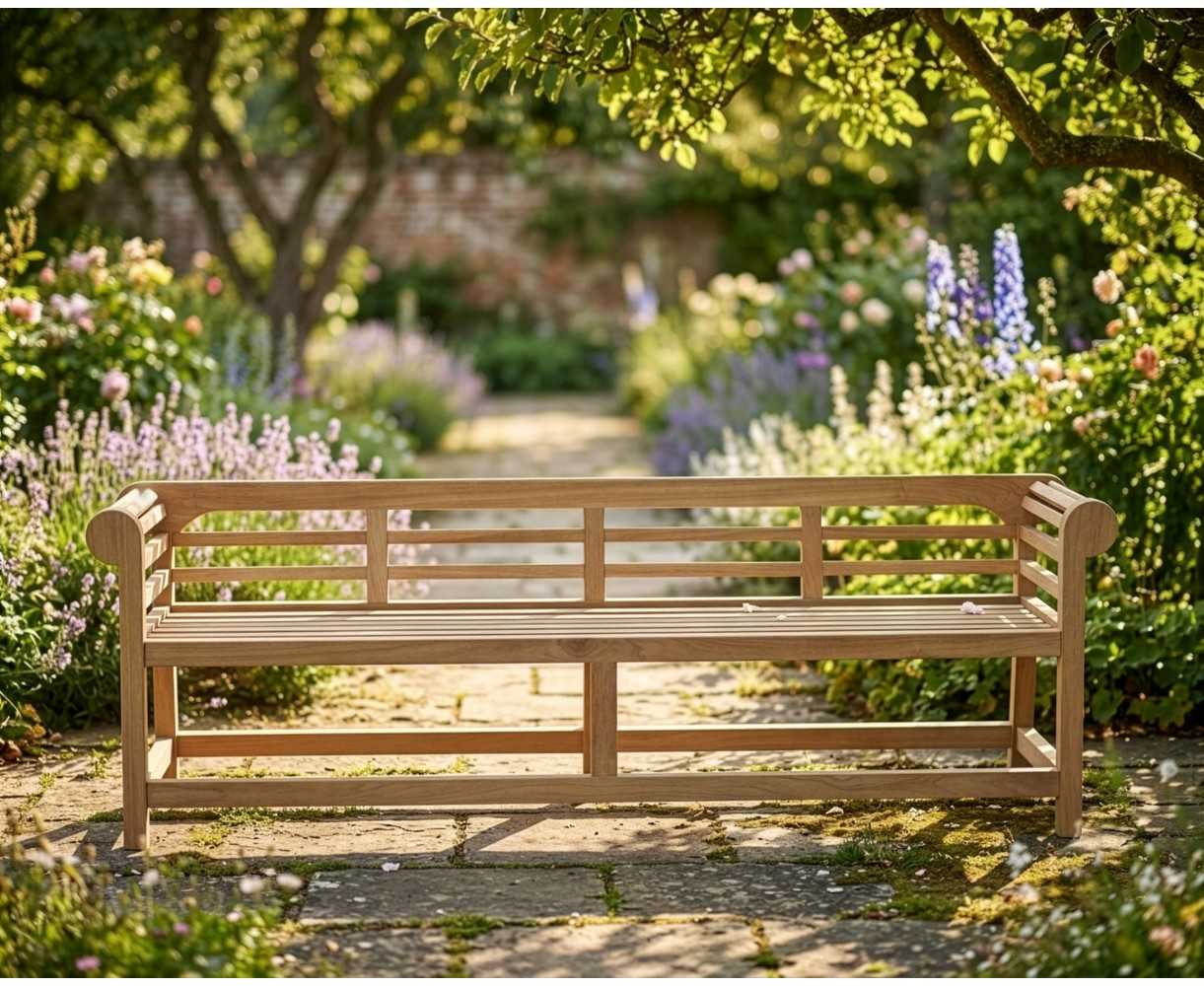 Low Back Teak Lutyens-Style Bench - 2.25m