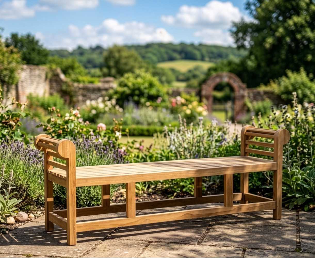 Lutyens-Style Teak Backless Garden Bench - 1.95m