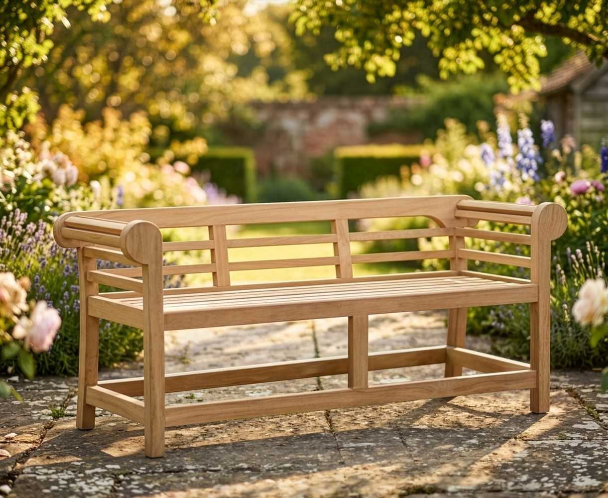 Low Back Teak Lutyens-Style Bench - 1.65m