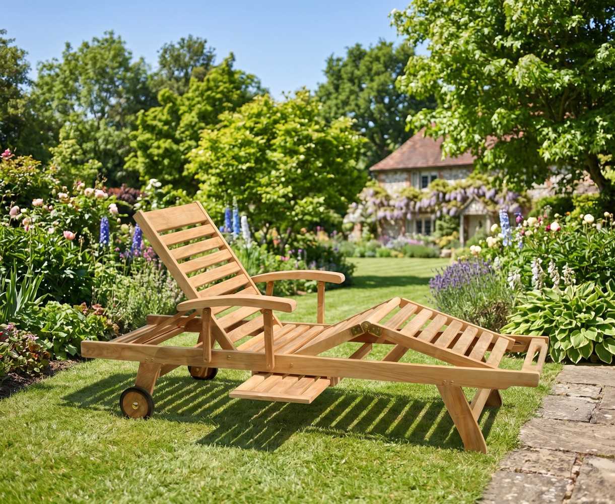 Luxury Teak Sun Lounger with arms