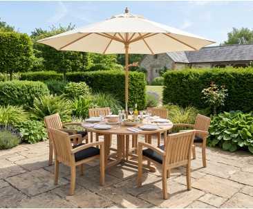 Berrington Drop Leaf Garden Table 1.5m and 6 Monaco Stacking Chairs