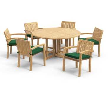Berrington Drop Leaf Garden Table 1.5m and 6 Monaco Stacking Chairs