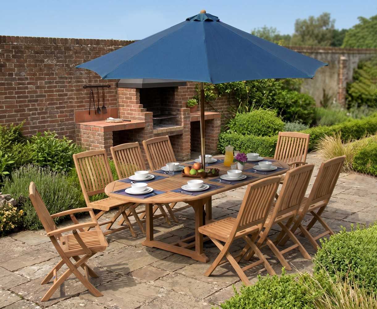 Brompton Garden Extending Table and 8 Folding Chairs Set