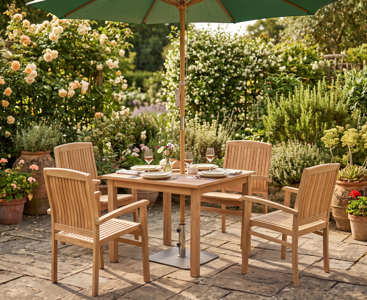 Sandringham 4 Seater Garden Table and Stackable Chairs Set