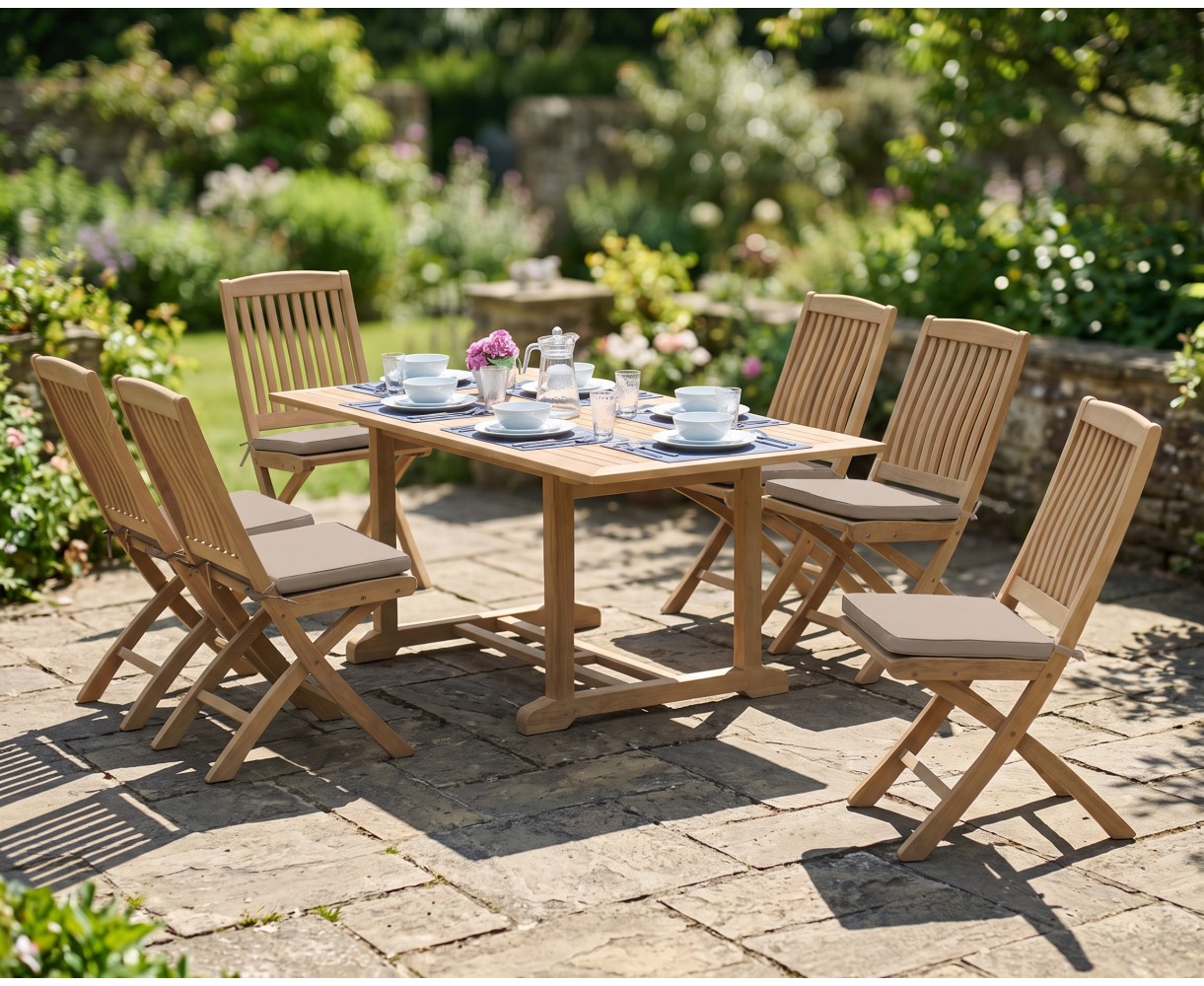 Hilgrove Teak 1.8m Rectangular Garden Table and 6 Folding Chairs Set