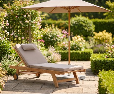Teak Wooden Garden Sun Lounger with Cushion