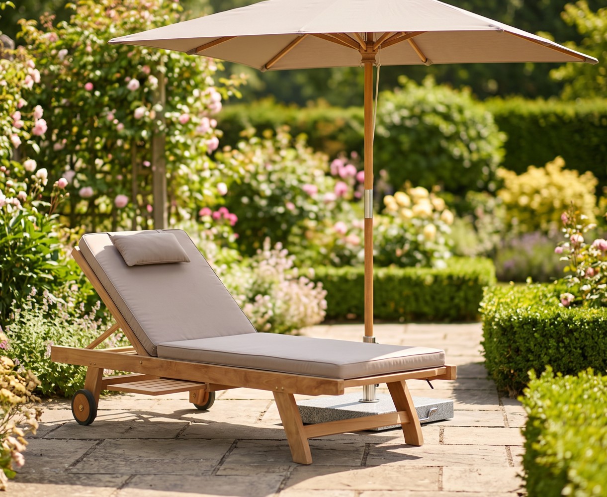Teak Wooden Garden Sun Lounger with Cushion