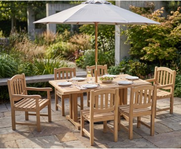 Cadogan 6 Seater Outdoor Table 1.8m, Ascot Side Chairs & Carver Chairs