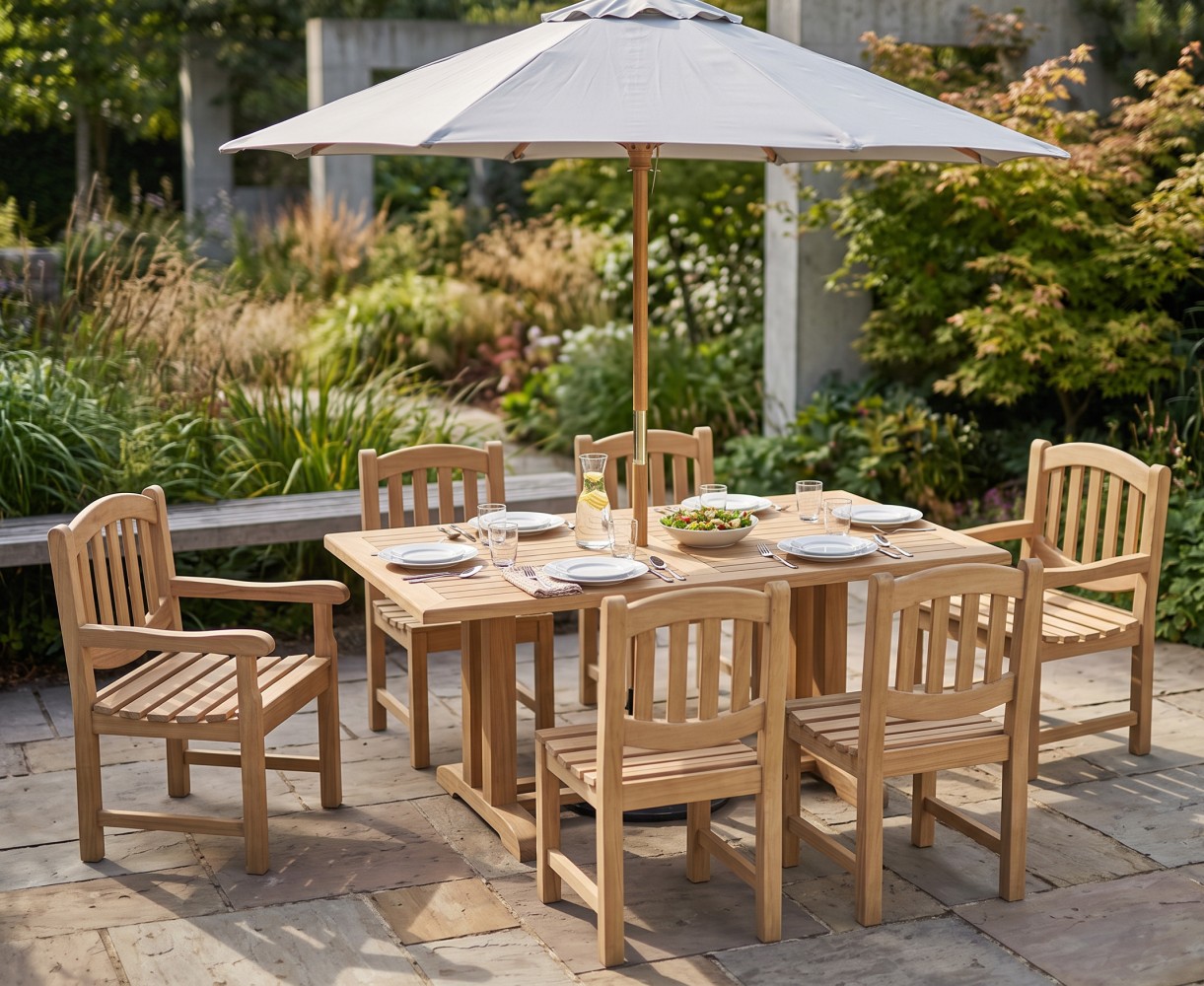 Cadogan 6 Seater Outdoor Table 1.8m, Ascot Side Chairs & Carver Chairs