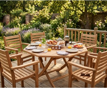 Suffolk Teak 6 Seat Octagonal Folding Table and Stacking Chairs Set