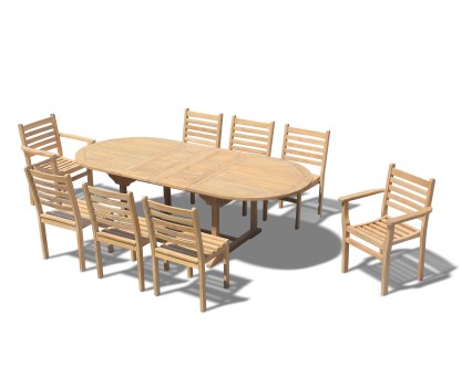 8 Seater Extending 1.8-2.4m Table, Yale Stacking Arm and Side Chairs