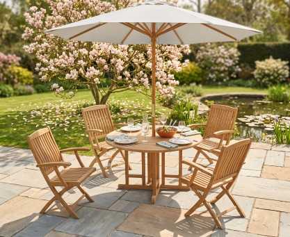 Berrington Drop Leaf Round Garden Table and Arm Chairs