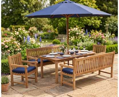 Sandringham Teak Benches, Table and Chairs Set