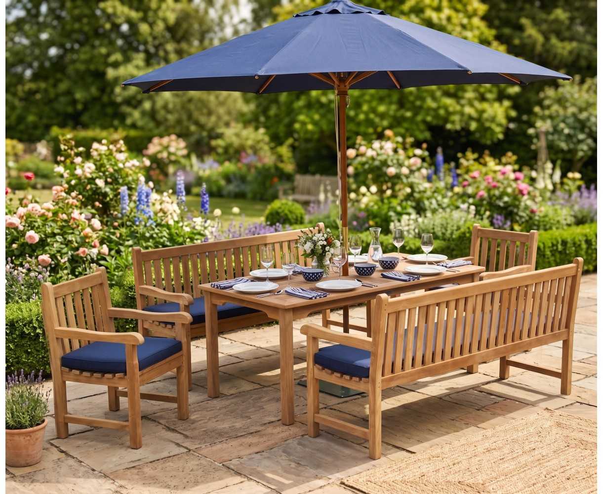 Sandringham Teak Benches, Table and Chairs Set