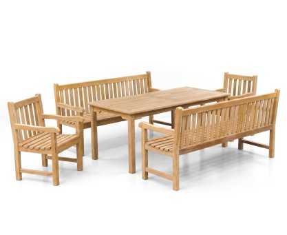 Sandringham Teak Benches, Table and Chairs Set