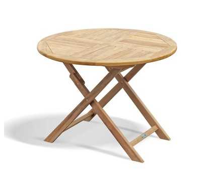 Suffolk Folding Teak Round Table 1m and 4 Chester Low Back Armchairs