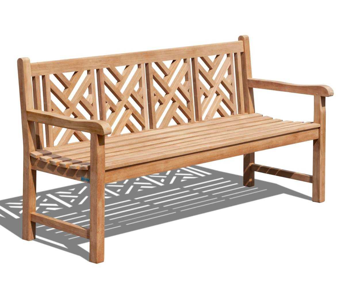 Side view of Princeton Teak 6ft Chinoiserie Bench