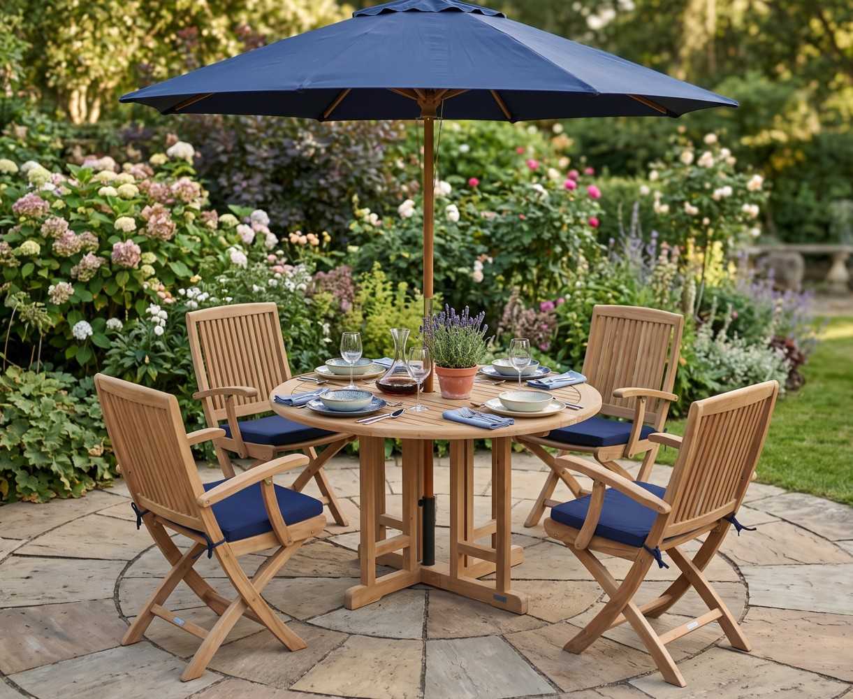 Berrington Round Garden Gateleg Table and Arm Chairs Set