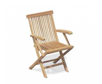 Chester Folding Teak Round Table 1m and 2 Low Back Armchairs