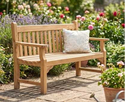 Taverners Teak 3 Seater Garden Bench | Wooden Park Bench