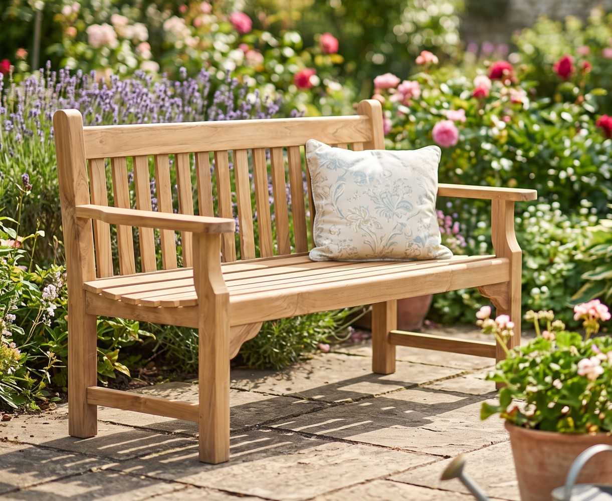 Taverners Teak 3 Seater Garden Bench | Wooden Park Bench