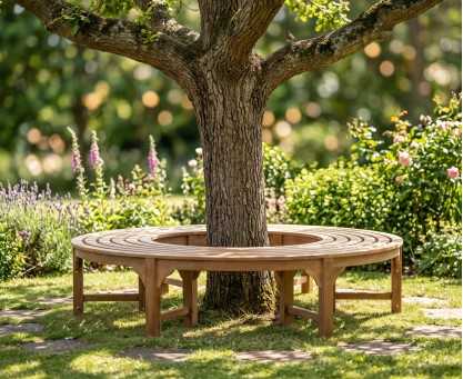 Saturn Teak Circular Tree Seat - Backless Wrap Around Tree Bench - 190cm