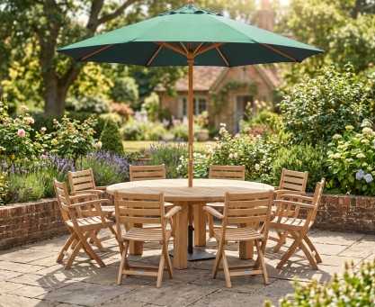 Titan 1.8m Round Table with 8 Suffolk Armchairs Dining Set