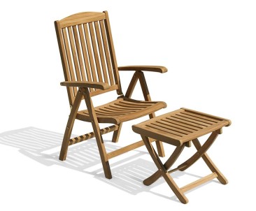Cheltenham Teak Garden Recliner Arm Chair & Footstool