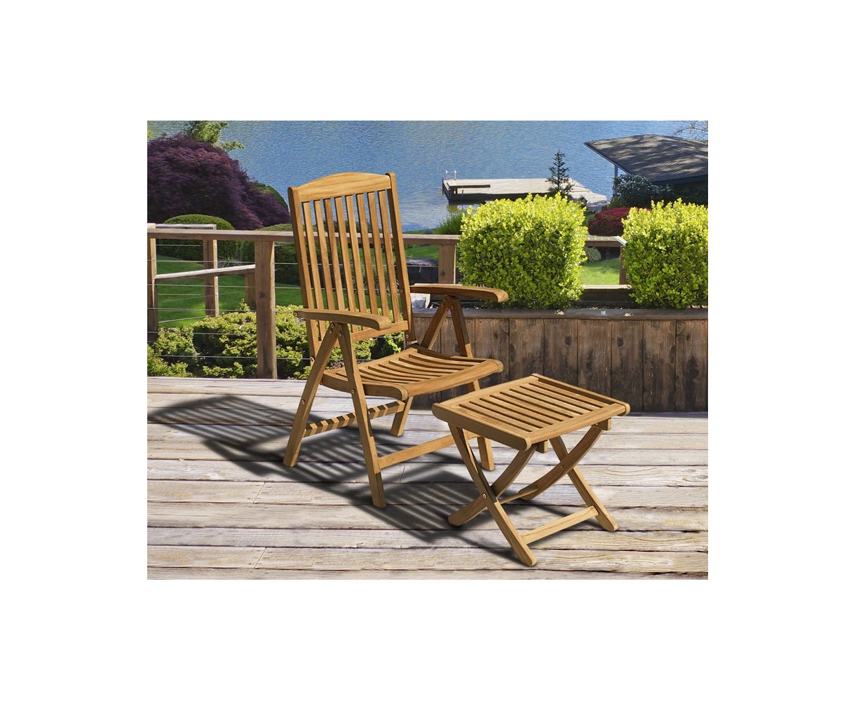 Cheltenham Teak Garden Recliner Armchair & Separate Footstool