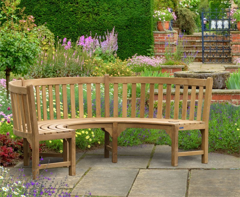 Henley Teak Curved Garden Bench | Semi Circle Bench