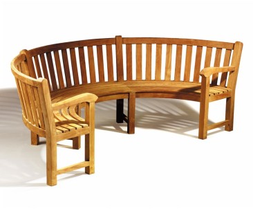 Henley Teak Curved Wooden Bench With Arms
