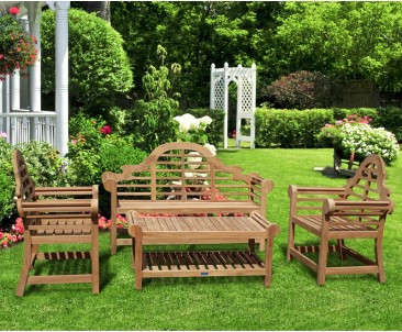 Teak Lutyens-Style Bench and Table Set - 1.65m
