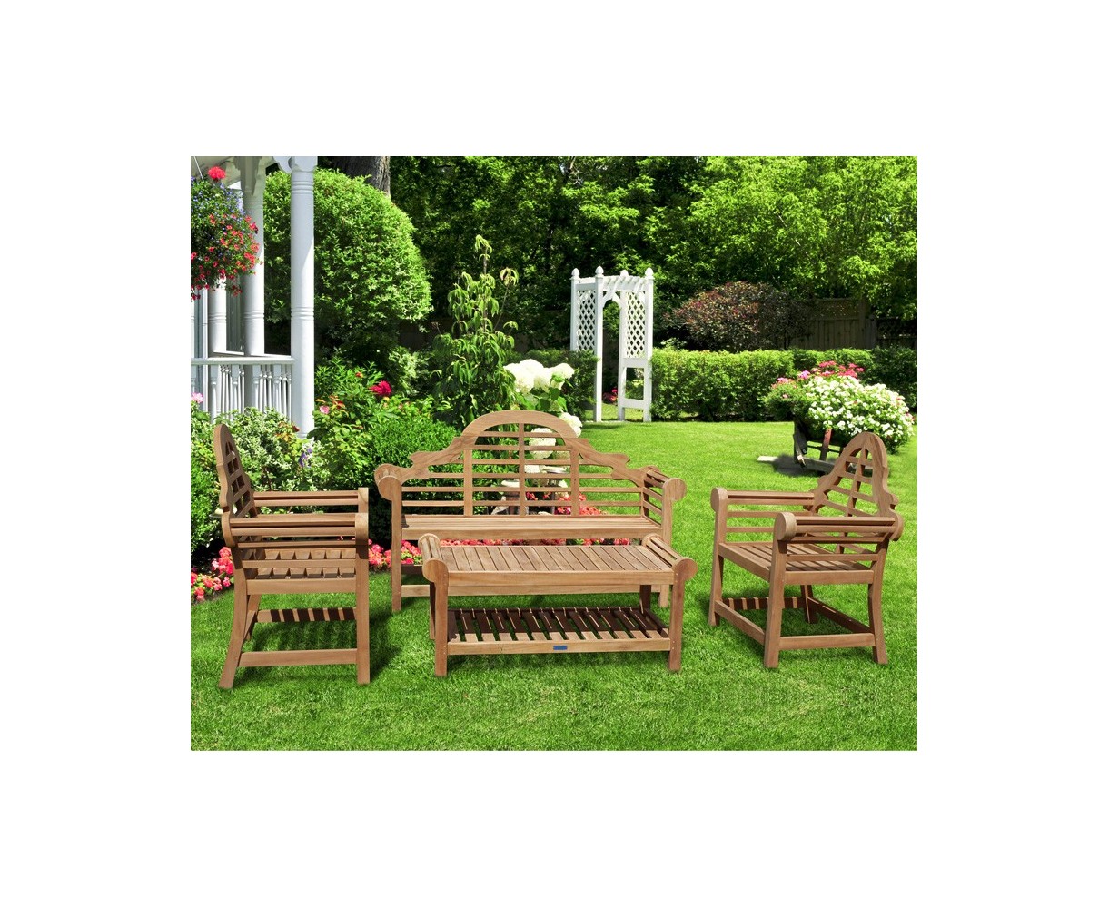 Teak Lutyens-Style Bench and Table Set - 1.65m