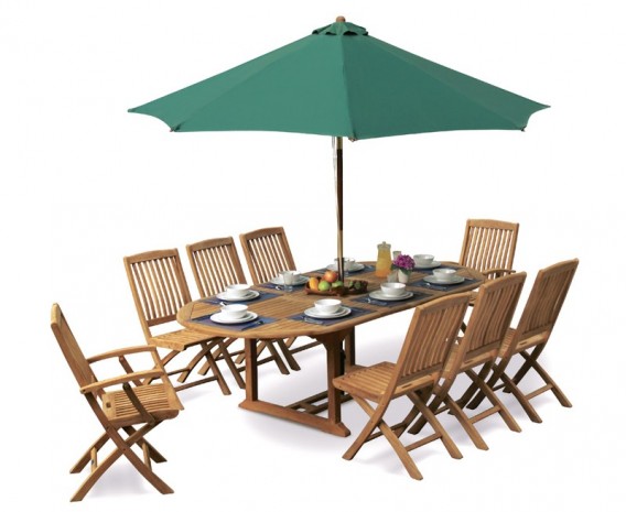 Brompton 8 Seater Extending Dining Set With 8 Folding Chairs