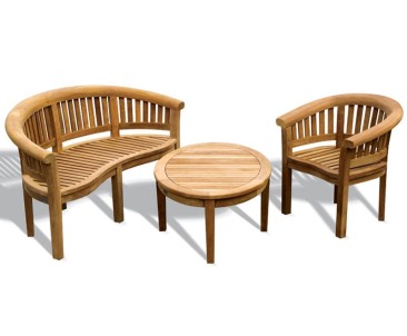 Aria Teak Coffee Table, Bench and Chair Set - Patio Chairs