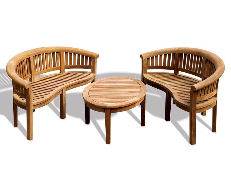 Teak Banana Bench and Coffee Table Conversation Set