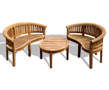 Teak Banana Bench and Coffee Table Conversation Set