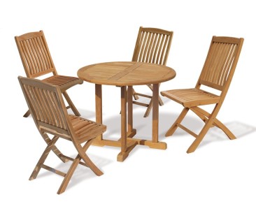 Canfield 4 Seater Teak Round Garden Table and Folding Chairs Set - 4 Seater Dining Sets