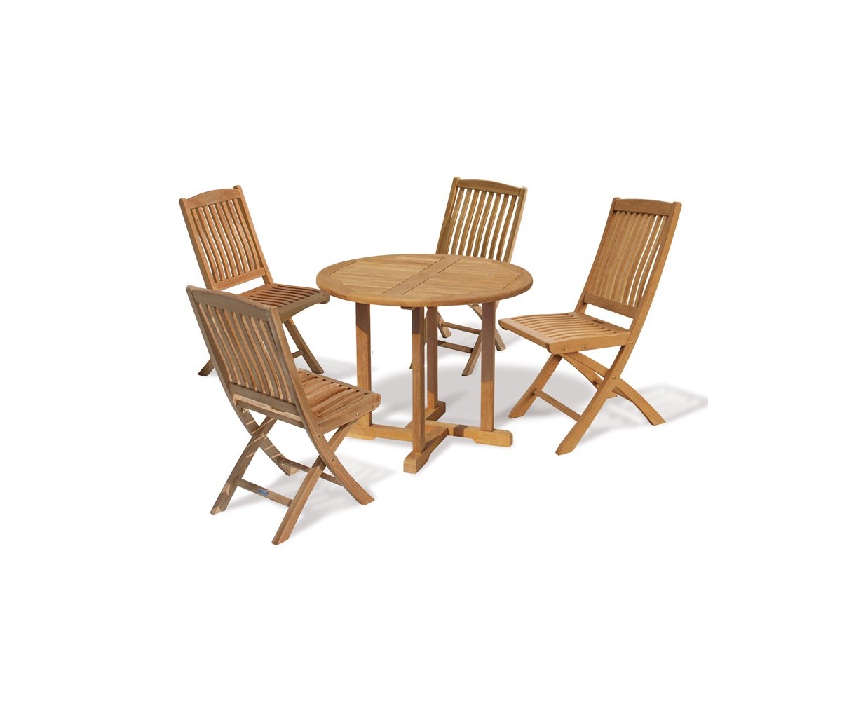 Canfield 4 Seater Teak Round Garden Table and Folding Chairs Set