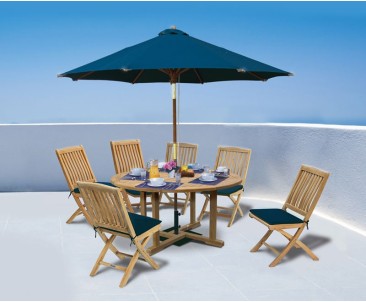 Canfield 5ft Round Table and 6 Bali Folding Chairs - Dining Sets