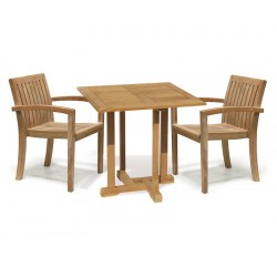 Canfield 2 Seater Teak Square Garden Table and Stackable Chairs Set