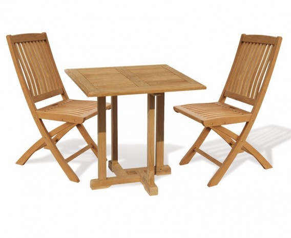 Canfield Bijou 2 Seater Teak Square Garden Table and Bali Folding Chairs Set