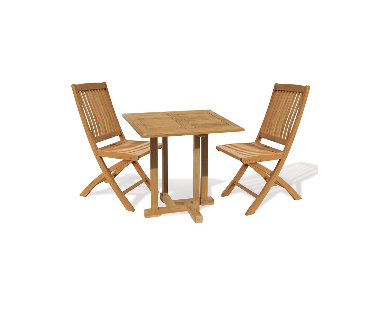 Canfield 2 Seater Teak Square Garden Table And Bali Folding Chairs Set