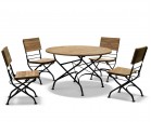 Bistro Round Folding Table and Chairs set - Garden Patio Teak Bistro Dining Set