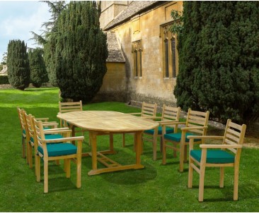 Yale Teak Outdoor Dining Set With 8 Stacking Chairs