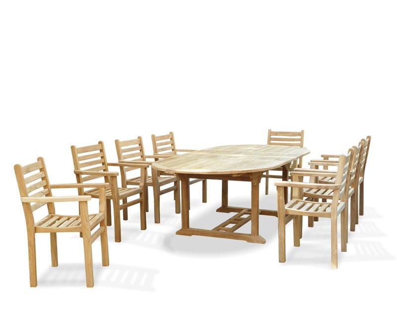 Yale Teak Outdoor Dining Set With 8 Stacking Chairs