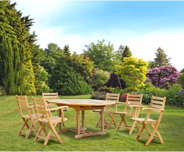 Brompton Extending Garden Table and 6 Folding Chairs Set - Teak Garden Furniture Sale